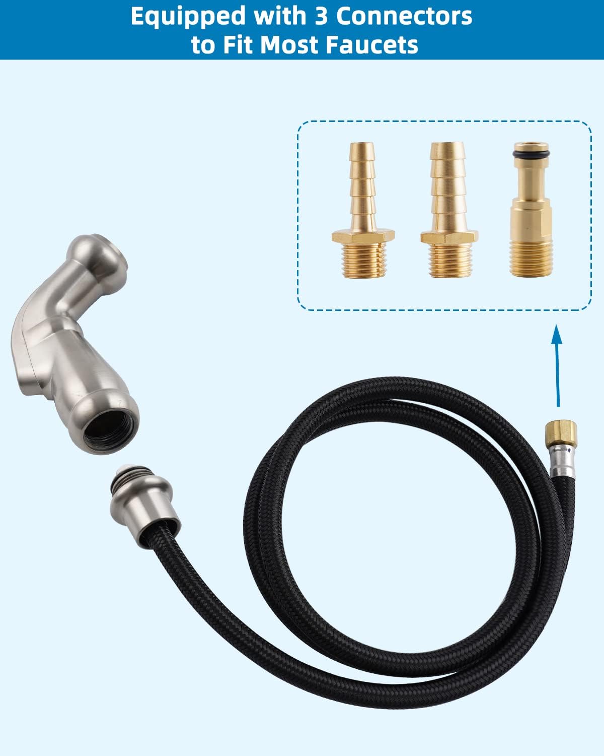 Hibbent Kitchen Sink Side Sprayer with Quick Side Connector Compatible with Moen Faucet Sprayer Replacement, Kitchen Sink Faucet Sprayer Hose, Sink Spray Head with 3 Adapters/Holder, Brushed Nickel