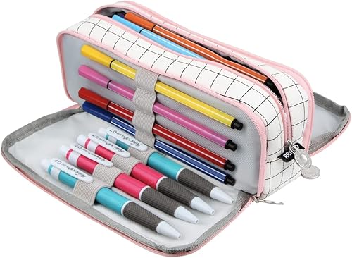 Chelory Estuche para lápices de gran capacidad, bolsa de almacenamiento grande, bolsa de lápices de 3 compartimentos para papelería, estuche para