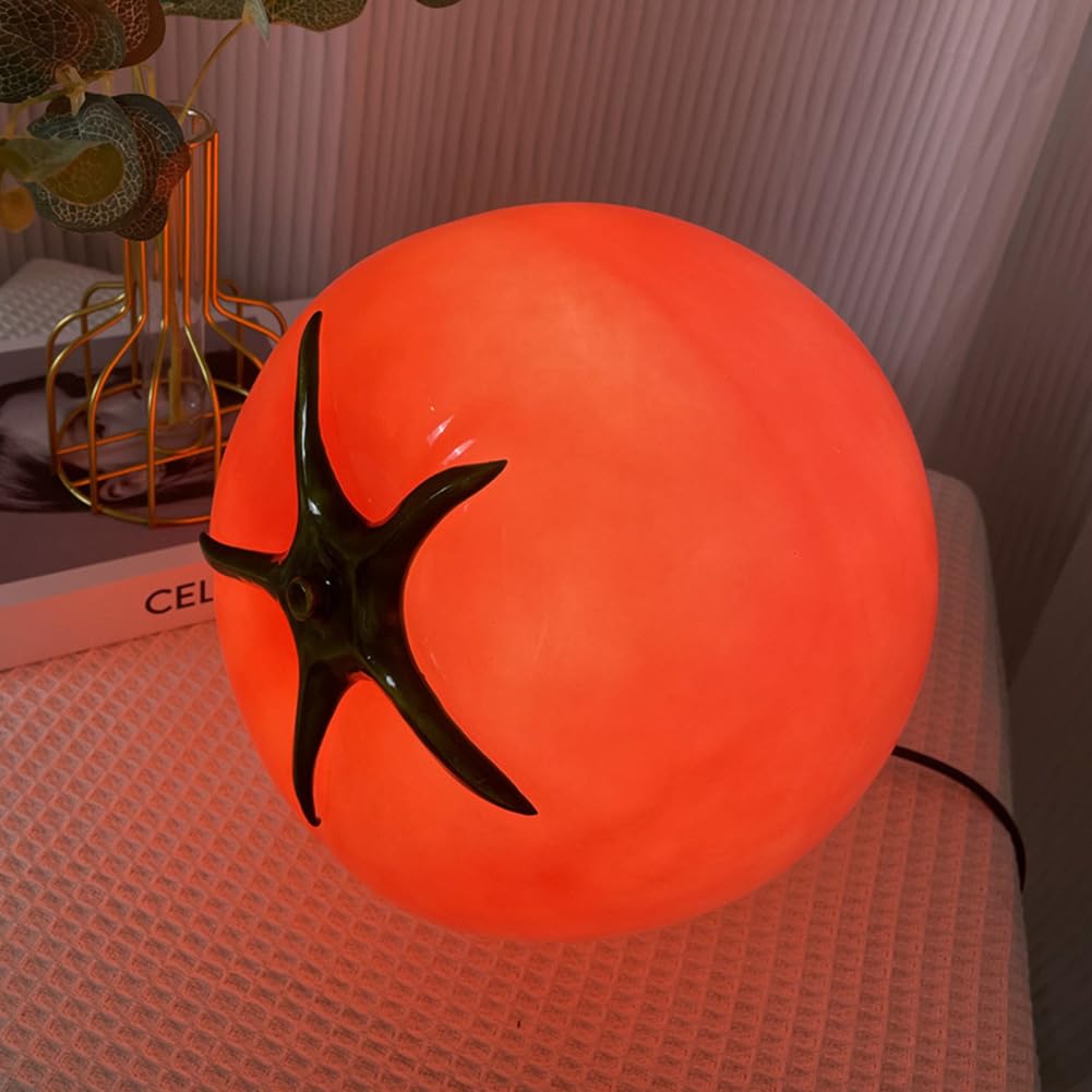 Lampada da tavolo LED a forma di pomodoro per interni, dimmerabile, Tomato Lamp, porta USB, 3 livelli di luminosità, 3000K-6000K, lampada da comodino a forma di frutta, Art Déco, luce da