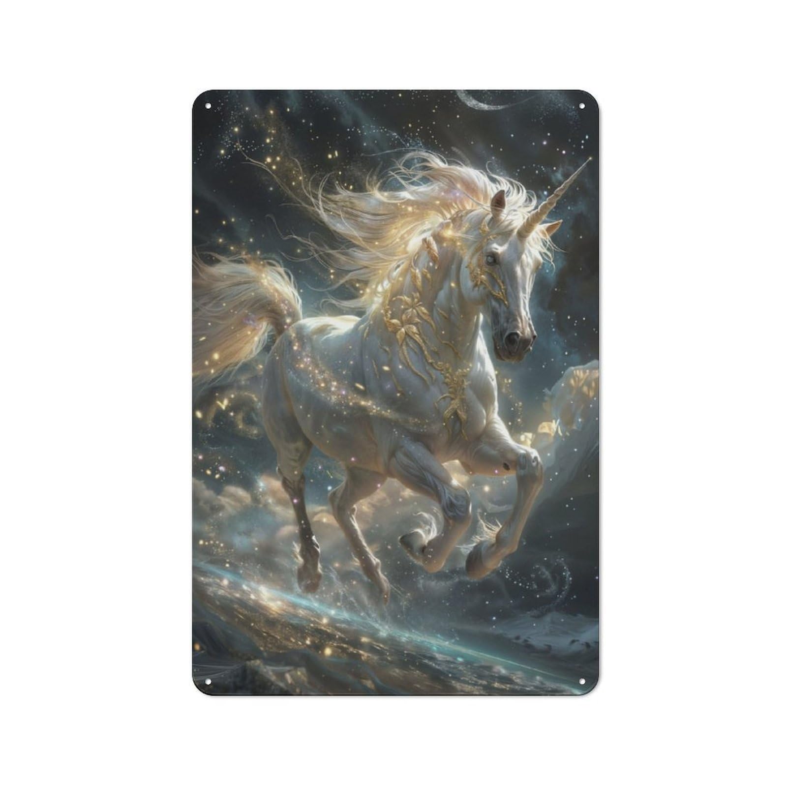 Junmoney Unicorn Rustic Metal Sign 30X20cm For Living Room Wall, With Clear Rustic Wall Decor Character