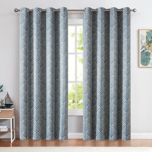 Collact Moderate Blackout Curtains For Bedroom 96 Inch Long Blue Geometric Curtains Grommet Top Thermal Insulated Curtains For Living Room Modern Room Darkening Drapes Window Curtain Set 2 Panels #TOP2
