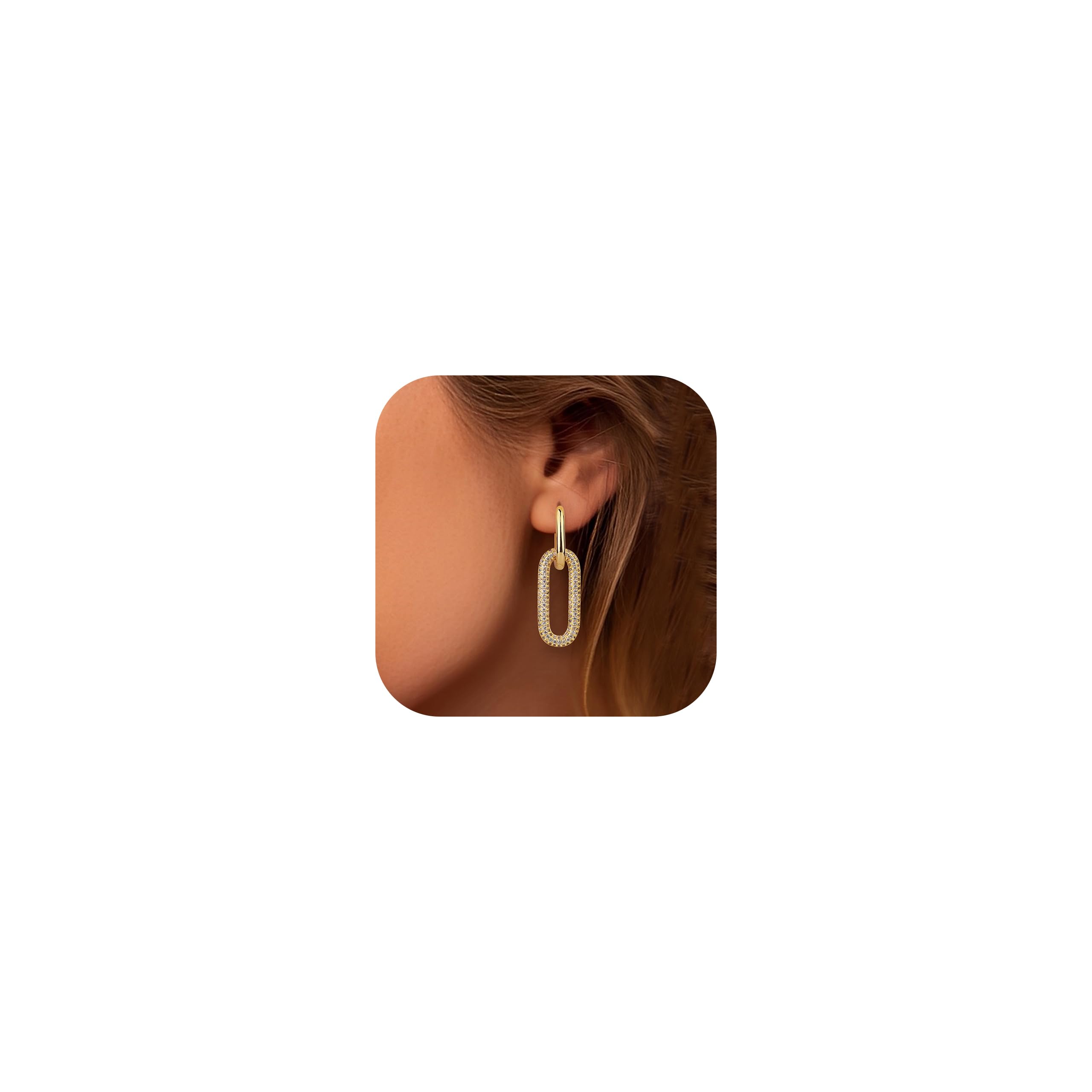 Adramata Pendientes Mujer Oro Pendientes Gota Hipoalergenicos Pendientes Chapados en Oro 18K Pendientes Colgantes Pendientes Aro Geométrico Pendientesde Cadena de Eslabones Pendientes Dorados Mujer