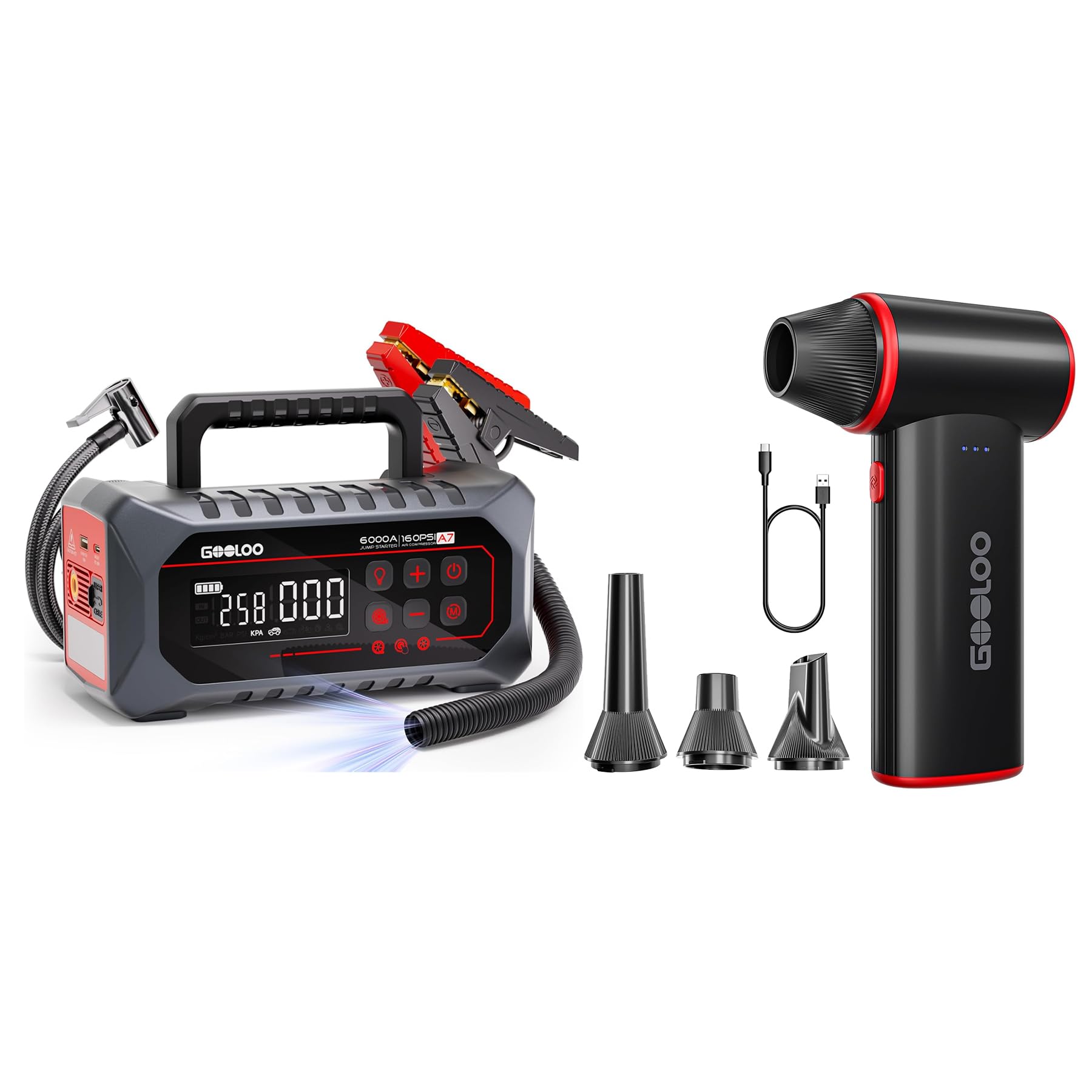 GOOLOO A7 Jump Starter with Air Compressor F3 Electric Air Duster
