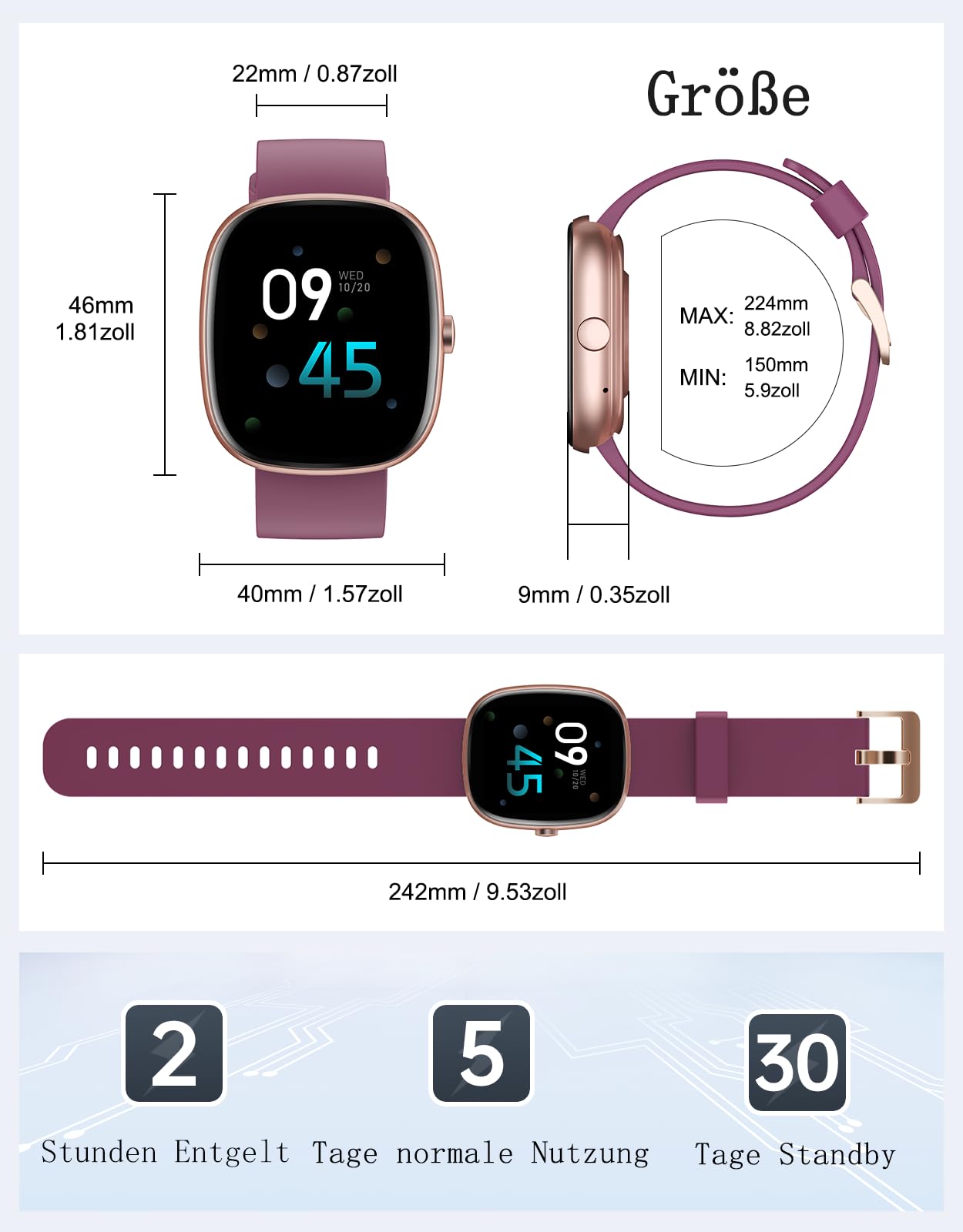 Smartwatch Damen mit Telefonfunktion,1.85"Smart Watch mit SpO2/Herzfrequenz | Schlafmonitor/ Schrittzähler 100+Sportmodi,IP68 Wasserdicht Fitnessuhr Whatsapp Benachrichtigung für Android iOS Handy