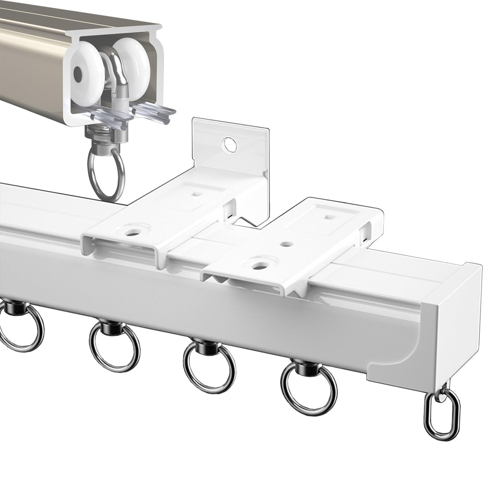 Tringle à rideaux en aluminium 1 à 6 m – Facile à installer et silencieuse – Idéal pour les rideaux, les traitements de fenêtre, les cloisons de pièce, les salles de bains – Améliorez la décoration de