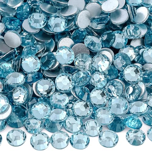 Image of 288 Pieces SS30 /6.4-6.6mm Flat Back Crystal Rhinestones Round Gems for Nail Art,Ice Blue