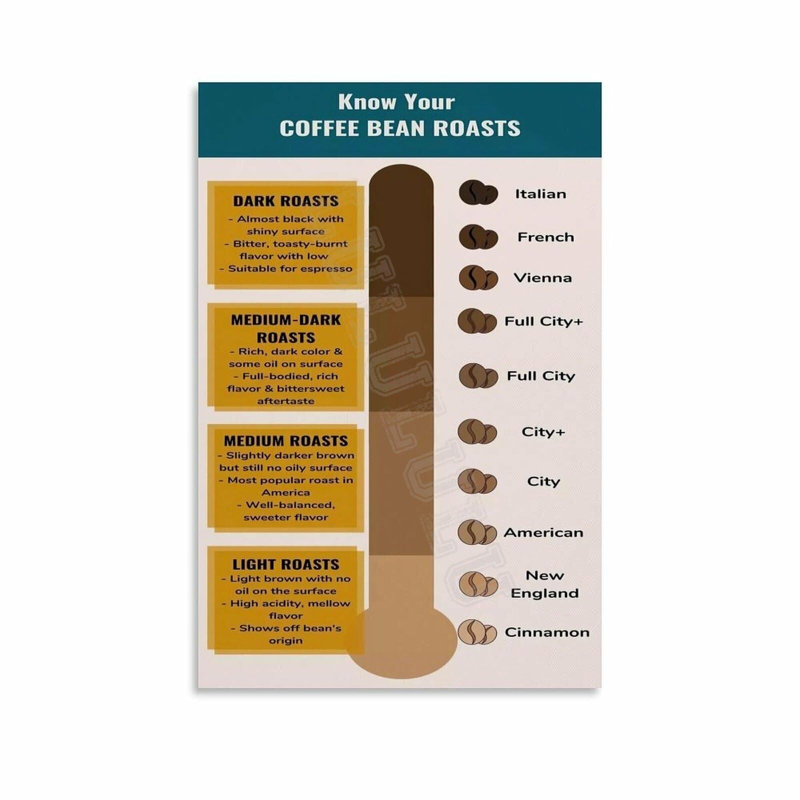 XGINERFEX Coffee Knowledge Wall-Art Print Roast Color Chart Poster Modern Home Cafe Decor for Dining Room Kitchen Wall(Unframed,08x12inch(20x30cm))