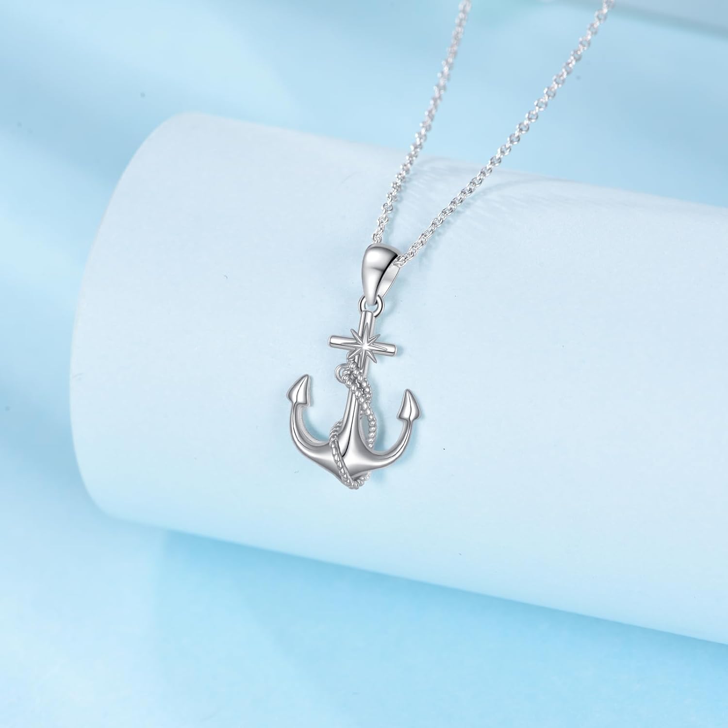 KZX Anchor Necklace for Women Men 925 Sterling Silver North Star Necklace Pendant Anchor Necklace Hypoallergenic Nautical Jewelry Gift for Wife Mother Friends Birthday Graduation