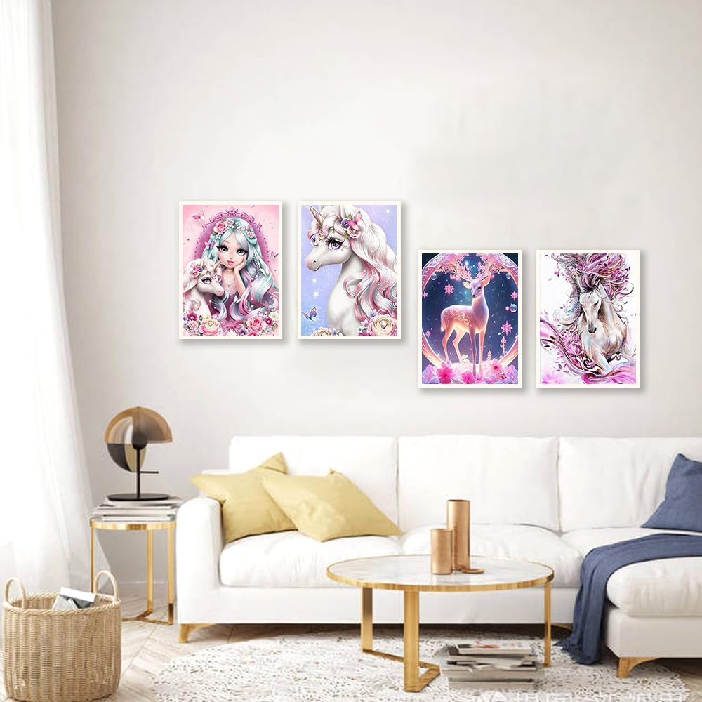 Pack De 4 Kits De Diamante Painting De Princesa Y Ciervo De 30x40 Cm, Con Herramientas Completas, Ideal Para Decoración Y Regalos Creativos Para Adultos