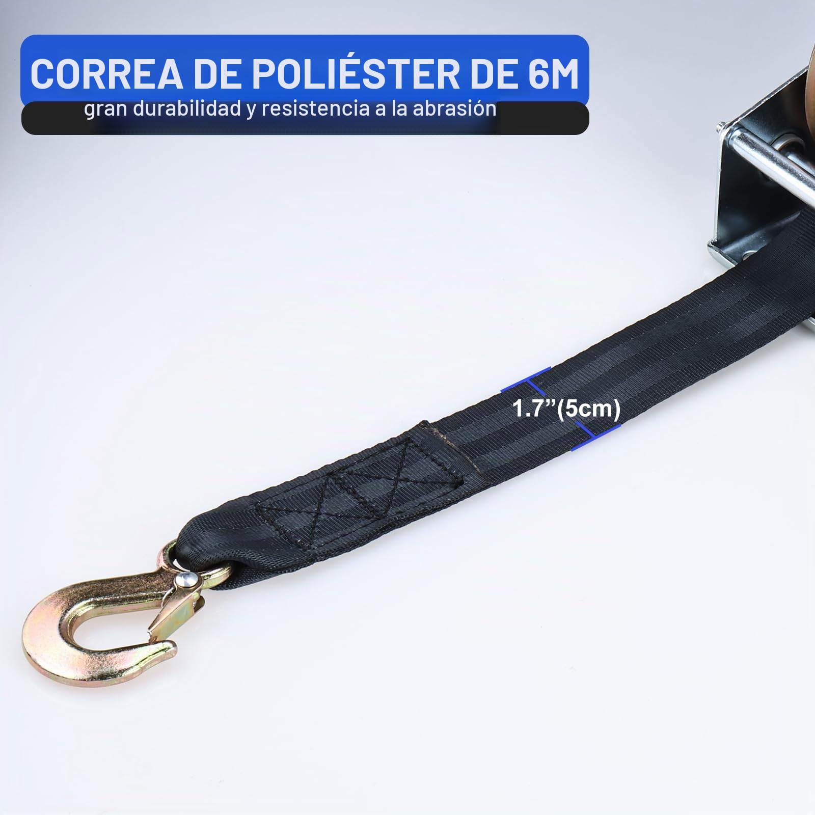 FreeTec - Cabrestante Manual con Cuerda de poliéster Negro, 6 m