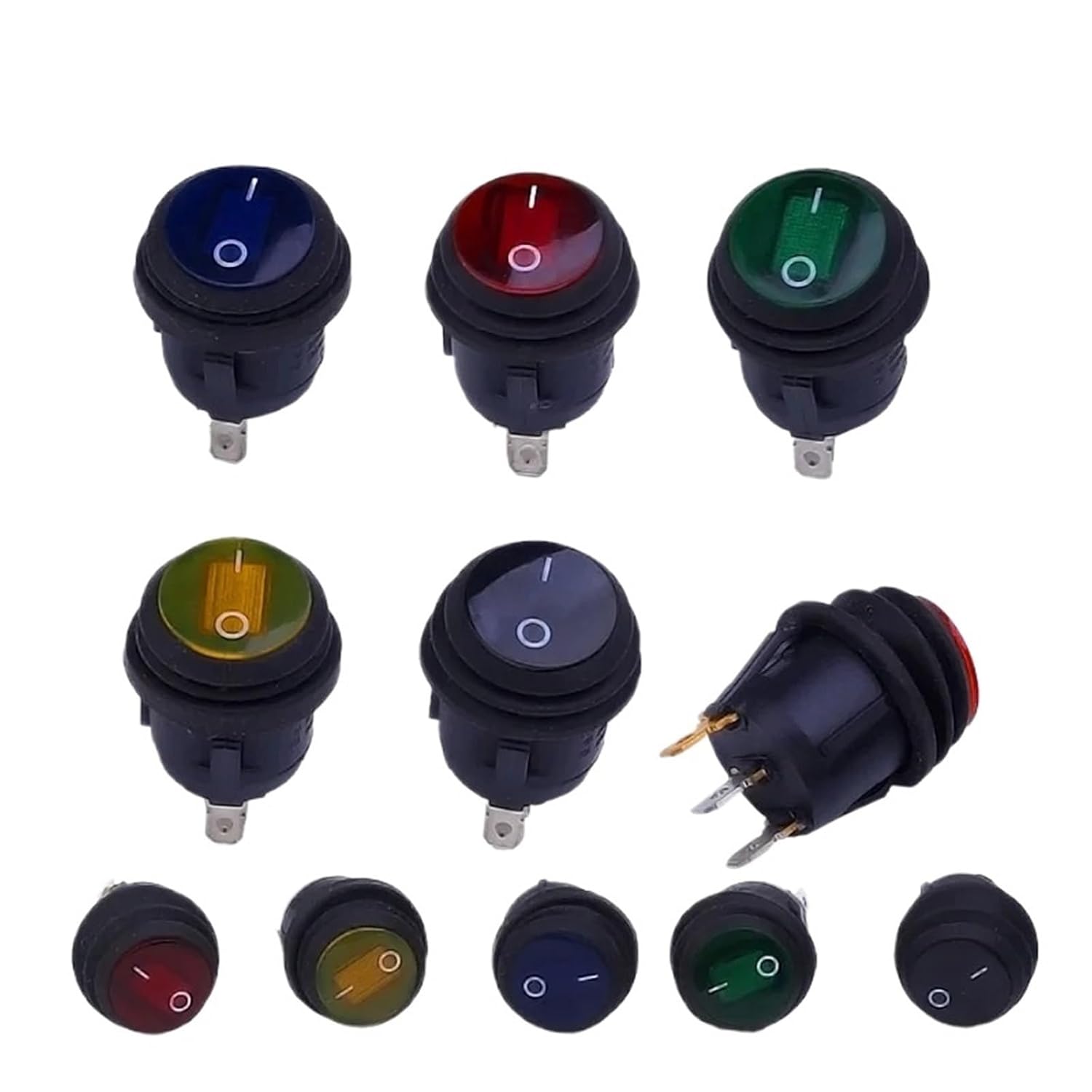 1Pcs on/Off 3Pin SPST Round Waterproof Boat LED Rocker switchlight 12V 220V Power Button Switch on Off(Green,220V-250V)