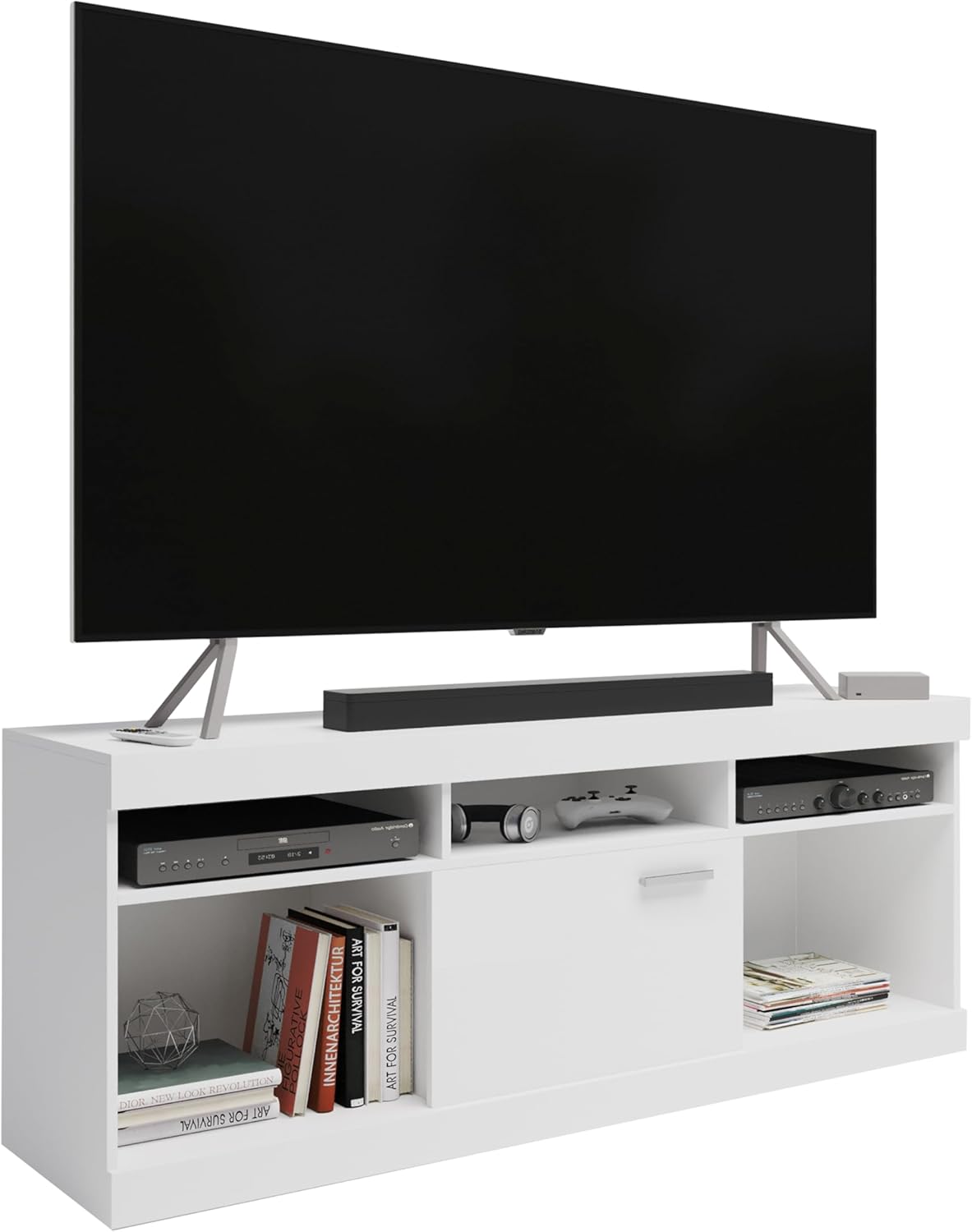White TV Stand for 65 Inch TV, Entertainment Center with Storage for Living Room or Bedroom with Cabinet and Storage, Television Stand Fits Screens up to 65" When Measured Diagonally