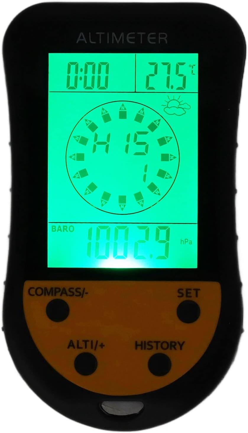 Digital Altimeter 8 in 1 Multifunction Device, Barometer Thermometer Weather Sensor, Portable with Scratch ABS Material, Backlight LCD for Clear Reading, Ideal for