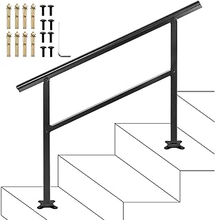 VEVOR Handrail Outdoor Stairs 47.6 X 35.2 Inch Outdoor Handrail Outdoor Stair Railing Adjustable from 0 to 30 Degrees Handrail for Stairs Outdoor Aluminum Black Stair Railing Fit 3-4 Steps