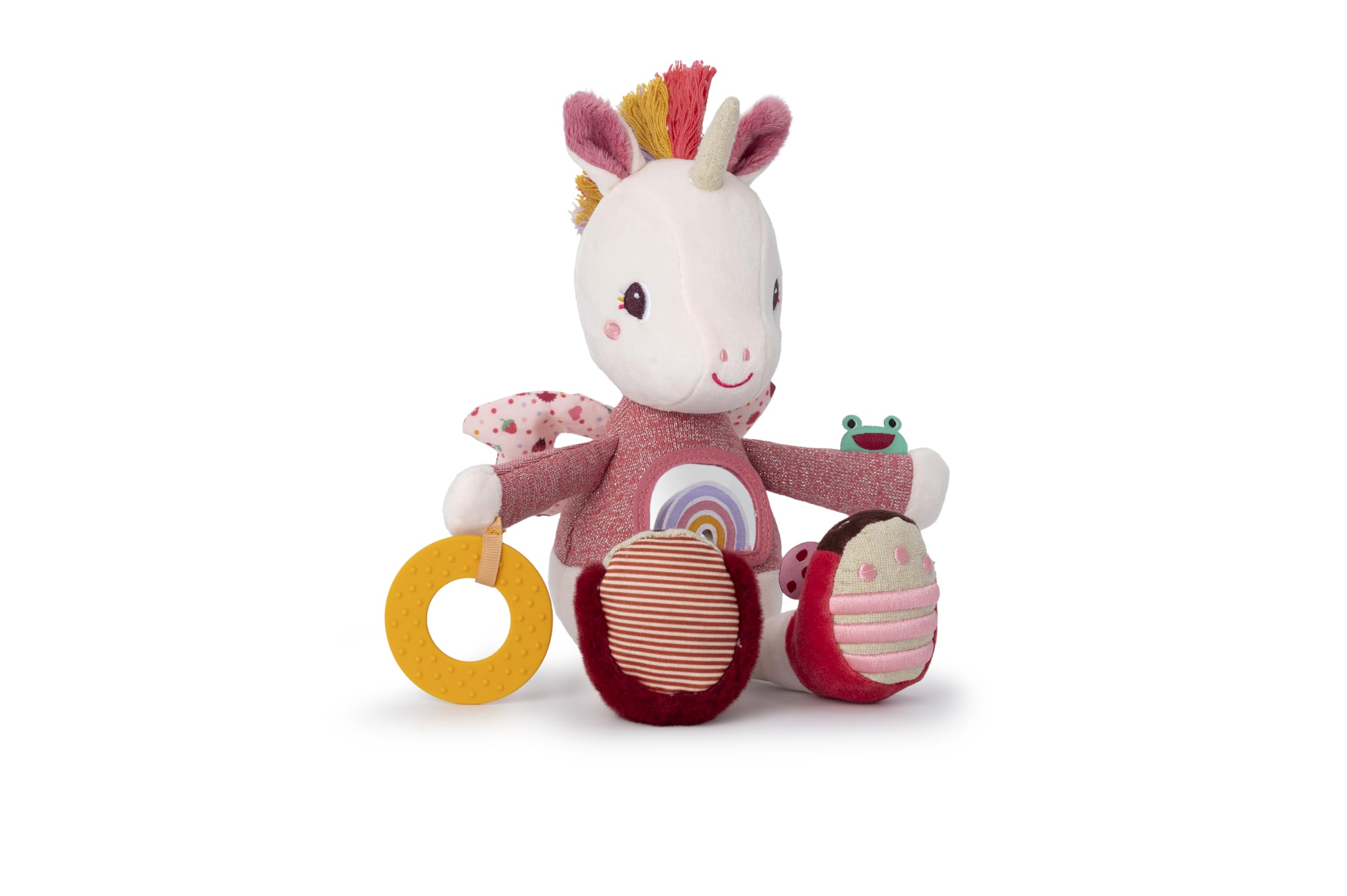 LILLIPUTIENS - Lena the Unicorn activity toy - Interactive baby rattle with mirror, silicone teething ring, bell and paper noise - Stimulates the senses and motor skills - From 9 months