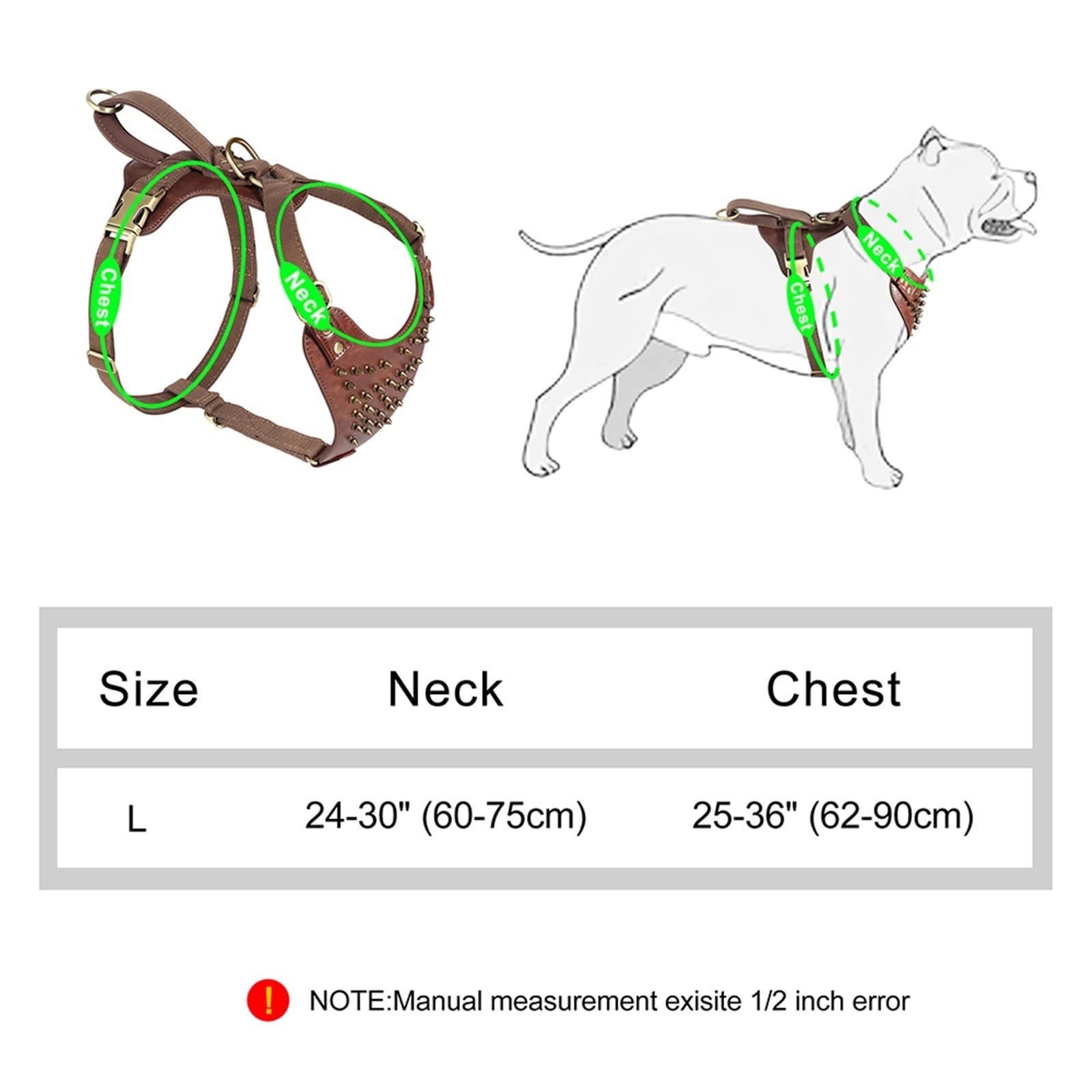FNSK Arnés For Perro con Tachuelas Y Tachuelas, Chaleco De Arnés For Perro De Cuero Duradero Ajustable For Perros Medianos Y Grandes, Accesorios For Bóxer Pitbull Bulldog