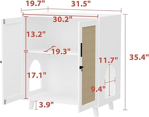 Vista 2 de Lovinouse Caja de arena grande para gatos, mueble oculto para gatos con puertas cubiertas de sisal, armario de baño de madera de 2 capas con estante