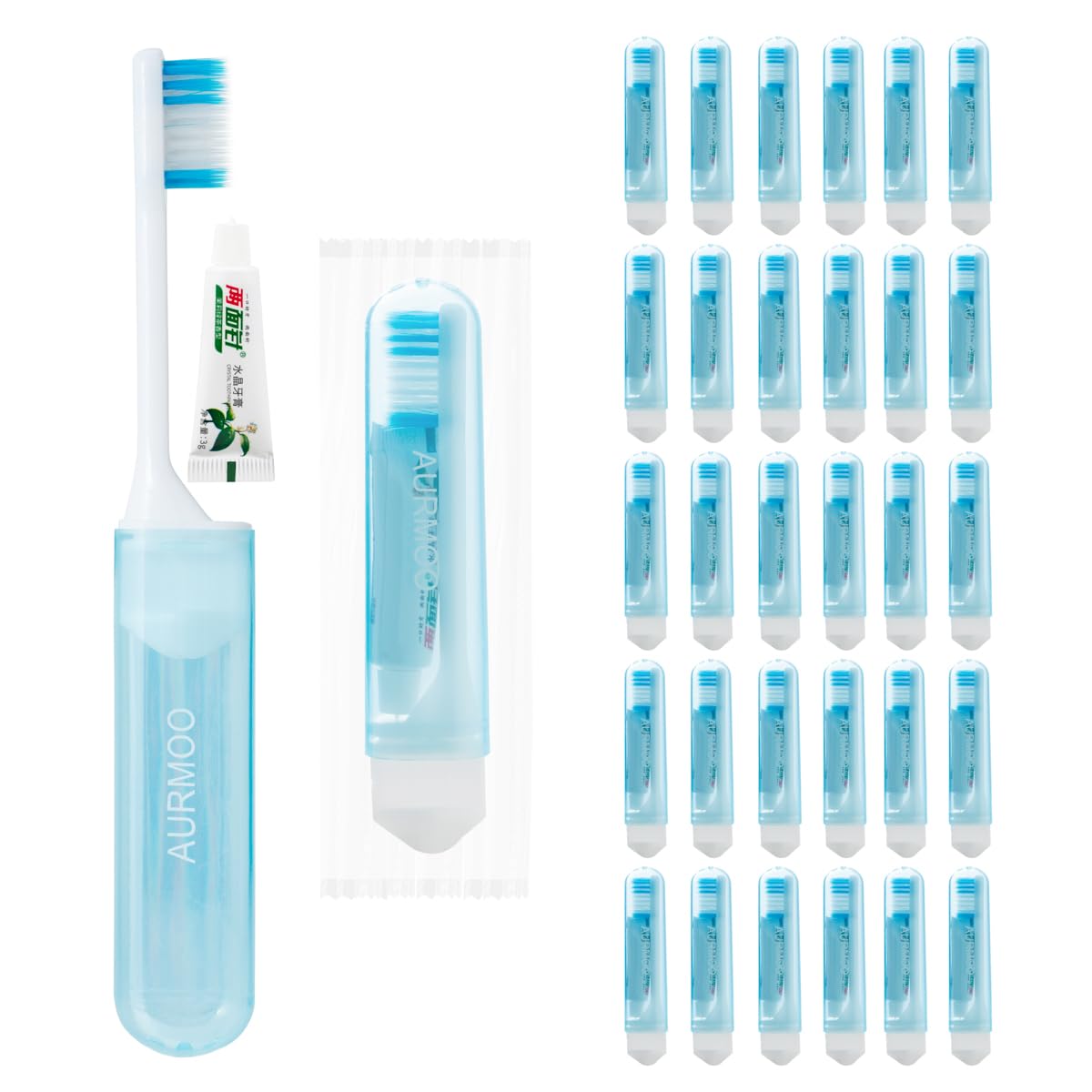 Spazzolini da denti da viaggio Pieghevoli, 30 Spazzolino da Viaggio con Dentifricio, Spazzolino da Denti Portatile, Spazzolini Monouso, Toothbrushes, Confezionati Singolarmente, Blu