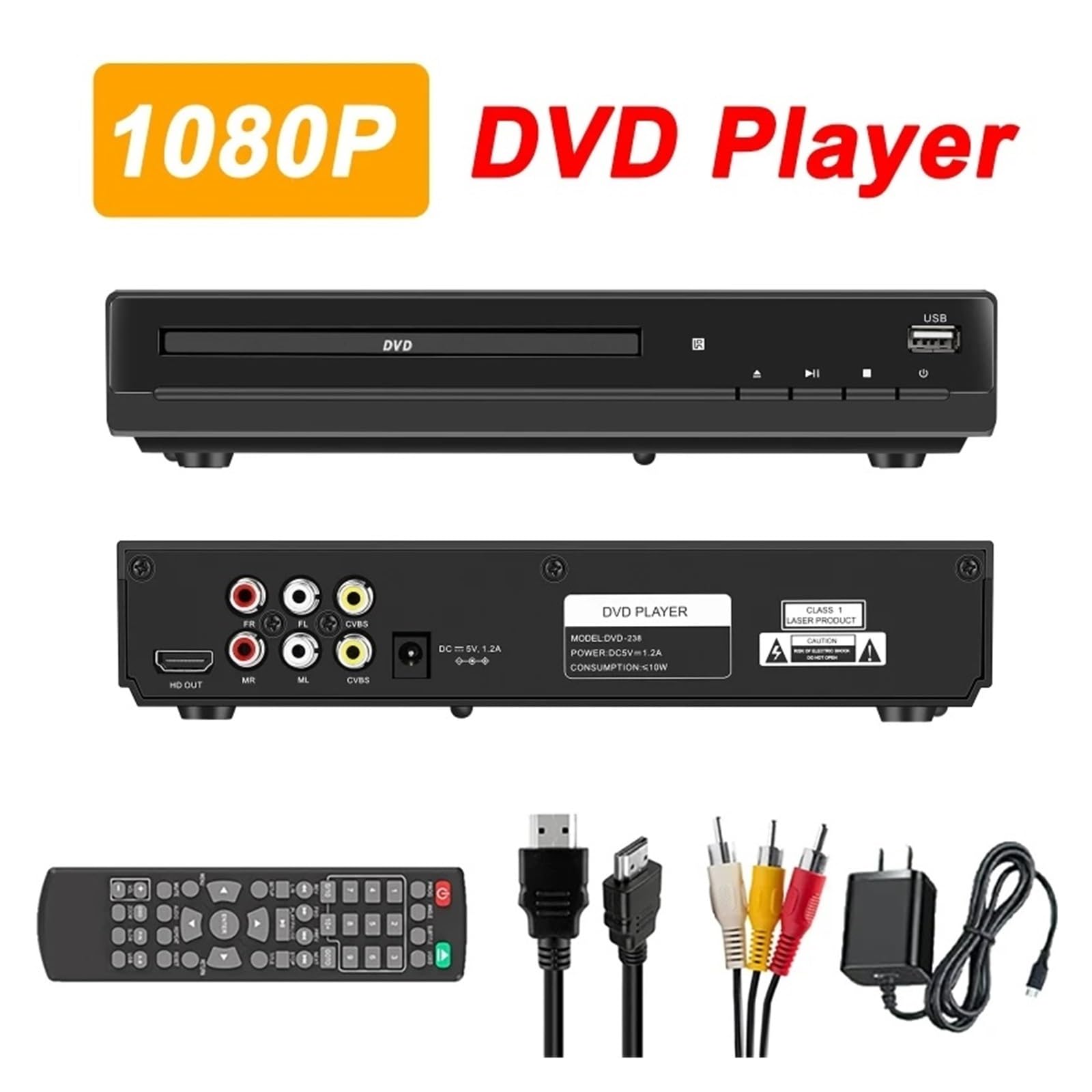 Lettore Dvd Domestico 1080P for TV Home Theater, Lettori Dvd e CD con Uscita AV for Tutte Le regioni.