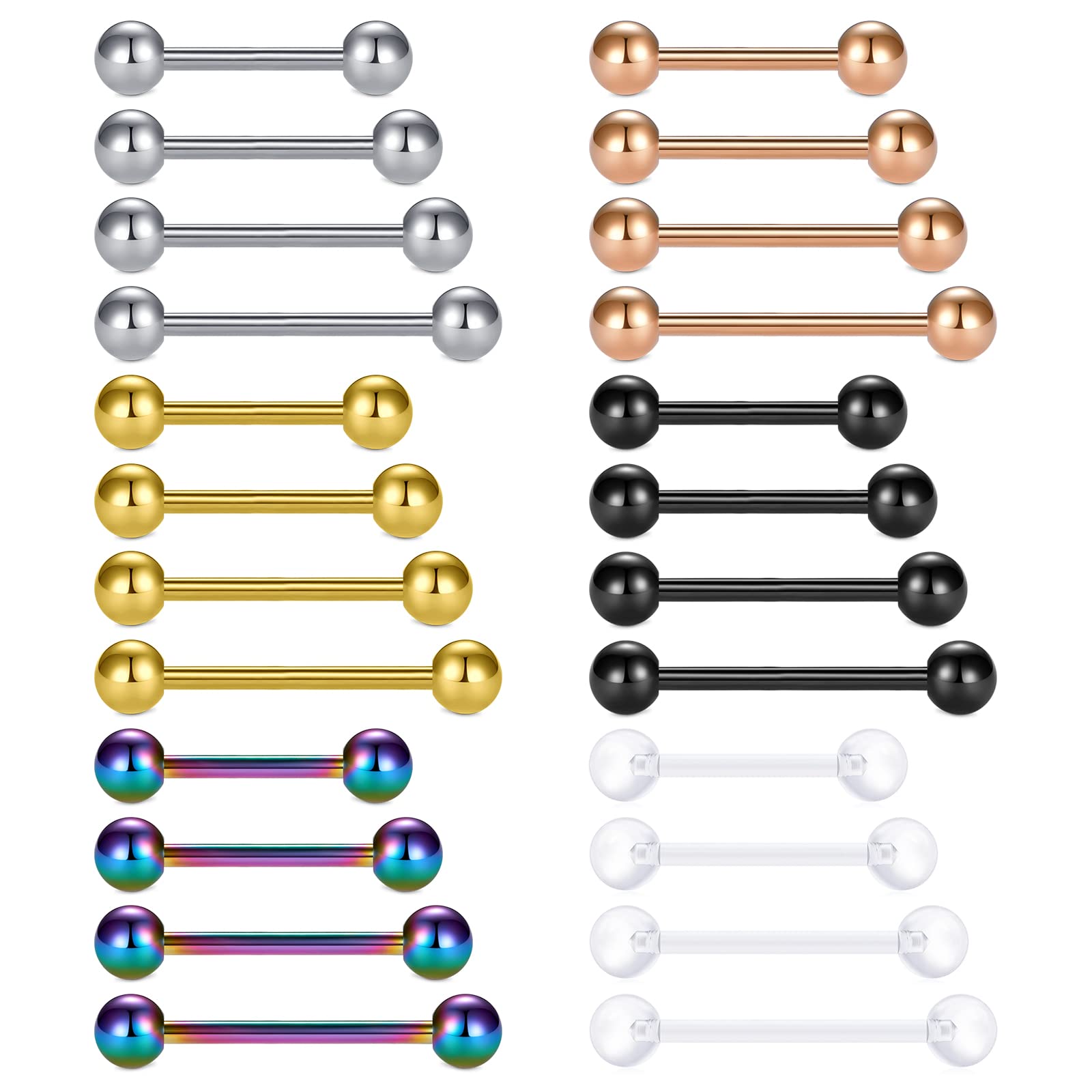 Mayhoop 14G Stainless Steel Nipple Rings Tongue Rings Straight Barbell Bars Piercing 12mm 14mm 16mm 18mm in Length for Women Men