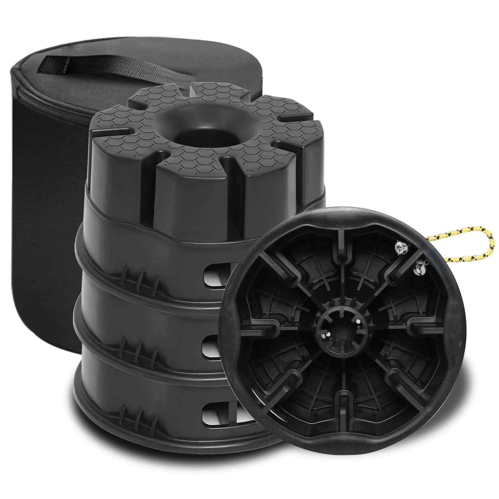 4 Pack 6'' Trailer Jack Blocks with Storage Bag, 20,000 lbs RV Leveling Blocks for RVs, Heavy Duty Camper Jack Blocks for RV Jacks & Stabilizers