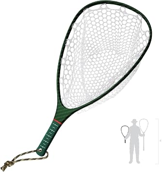 Riverruns Fly Fishing Landing Net Carbon Fiber Trout Net with Measurement Handle, Soft Rubber Mesh - 26" Standard Wading / 37" Long Kayak