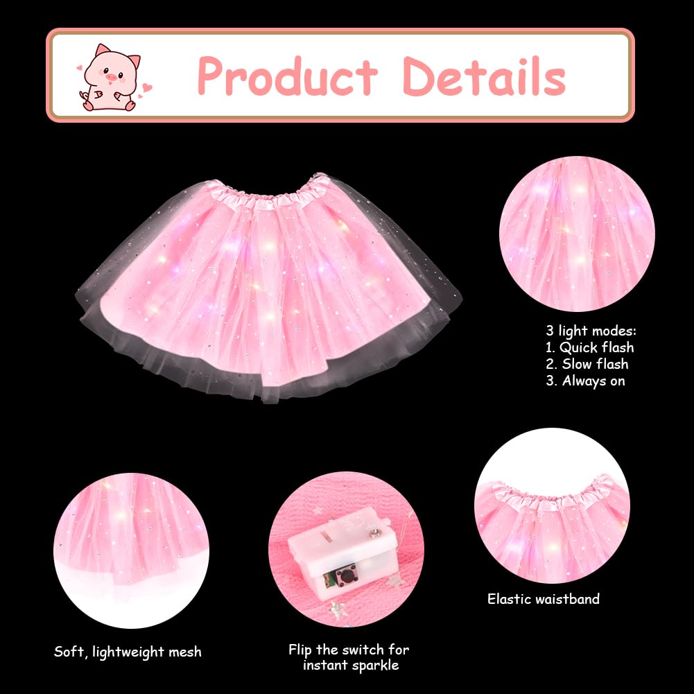 AOOWU Luminoso Costume Animale Bambina, Kit di 6 Pezzi Costume Animale Tutu LED Gonna con Cerchietti Orecchie maiale Naso Coda Papillon Adesivi per Halloween, Carnevale Cosplay Party