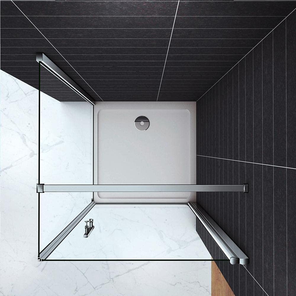 Box Doccia Angolare Alto 197cm Porta Battente Fissa Parete Laterale 90x90 cm Vetro 6mm Temperato Anticalcare con Barra Stabilizzatrice Orizzontale da 90 cm