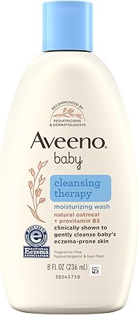 Aveeno Baby Cleansing Therapy Moisturizing Baby Body Wash with Natural Oatmeal & ProVitamin B5, Gentle Tear-Free Baby Bath Wash for Sensitive & Eczema-Prone Skin, Hypoallergenic, 8 oz
