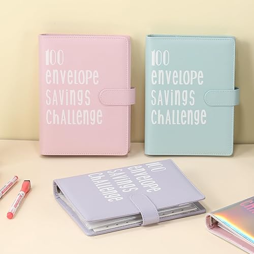 Miniatura 7 de ONEDONE Carpeta de desafíos de ahorro de dinero de 100 sobres A5 con sobres de efectivo y marcador borrable para ahorrar dinero en efectivo para