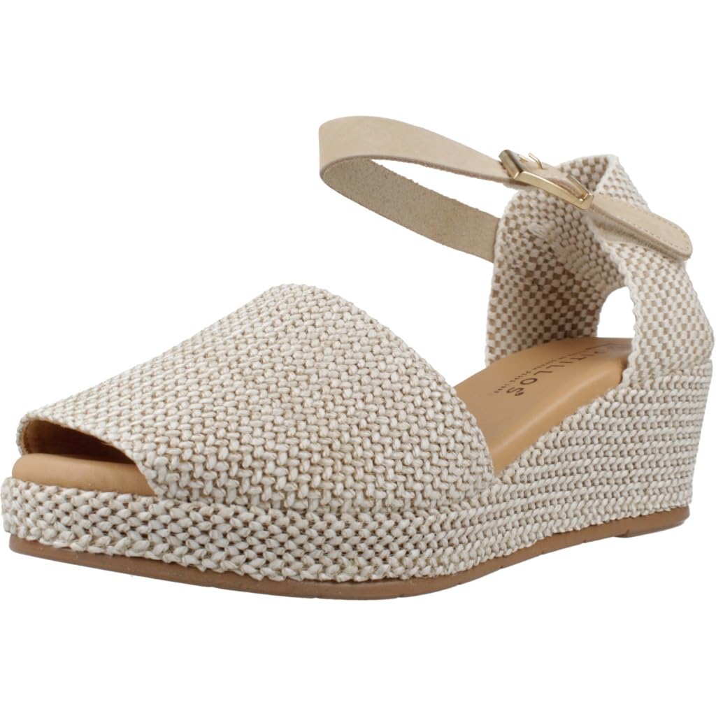 Pitillos - Sandalias de Mujer Pitillos 11260 | Cuña Media con Diseño Trenzado | Color Natural - Textil