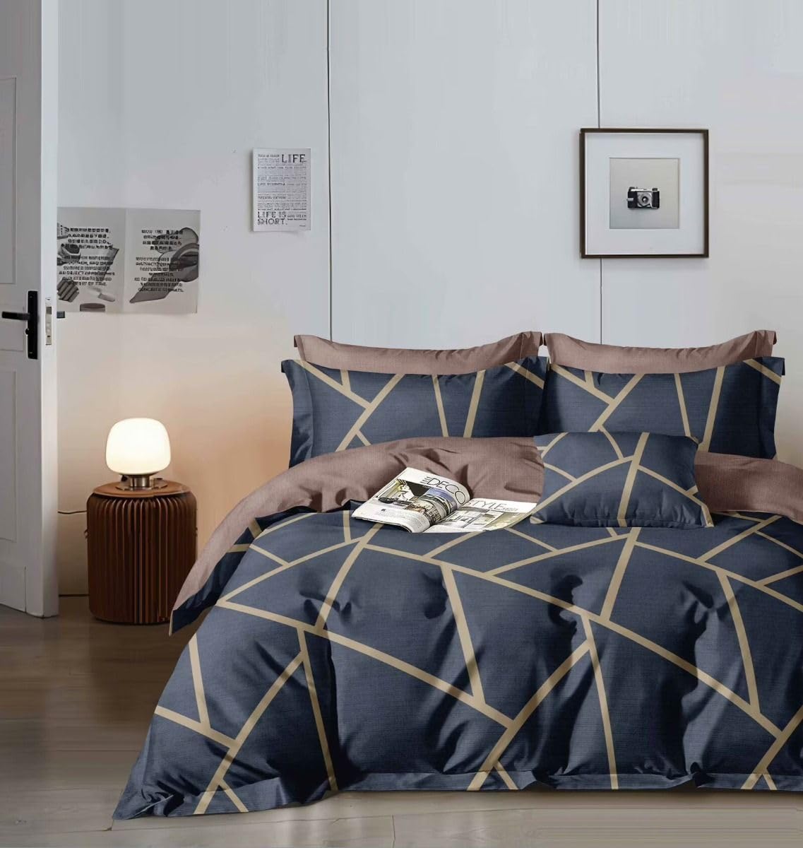 M-V-O Printed Double Size Bedding Set, Soft Microfibre Duvet Cover with Pillowcases, Easy Care Lightweight Reversible Quilt Cover, Graphic Print Design