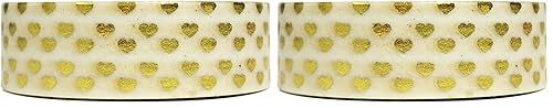 Wrapables Cinta adhesiva Washi con patrones coloridos, corazones dorados (paquete de 2)