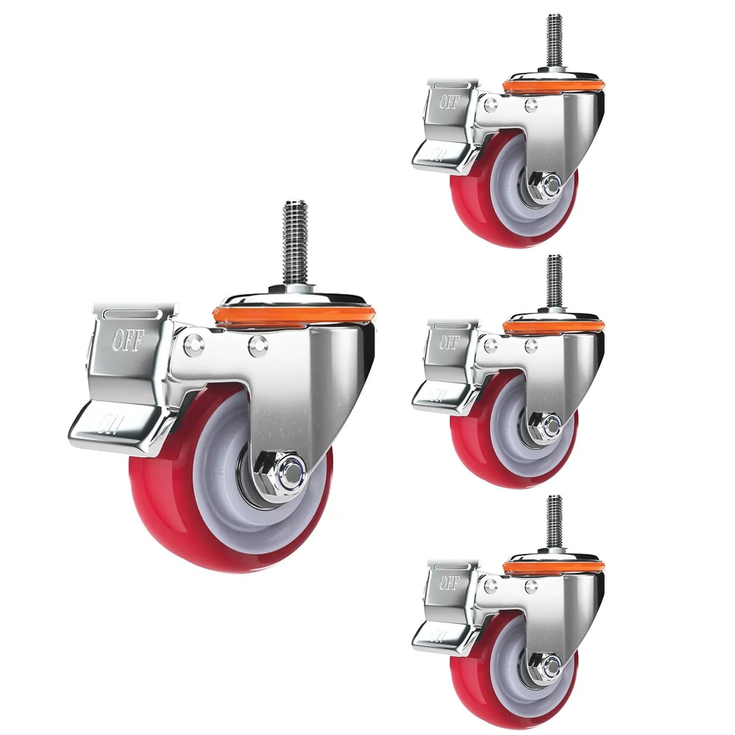 Roulettes pivotantes de 10 cm avec tige filetée M12 et frein en polyuréthane industriel