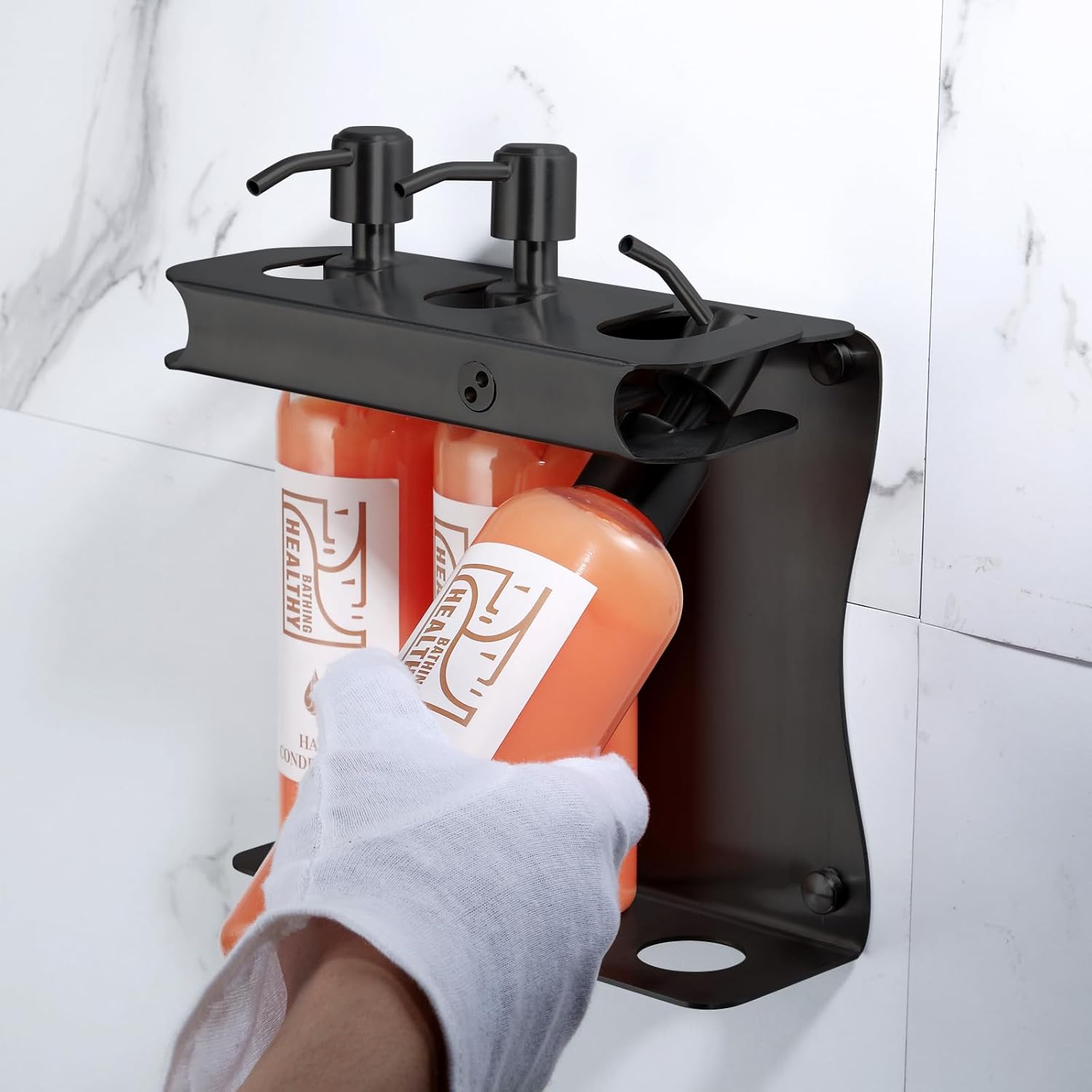 Black Shampoo, Conditioner, Shower Gel Dispenser 3 Room refillable Shampoo and Conditioner Pump Bottle Wall-Mounted Slot Shower soap Dispenser (KCHS-3) - Image 3