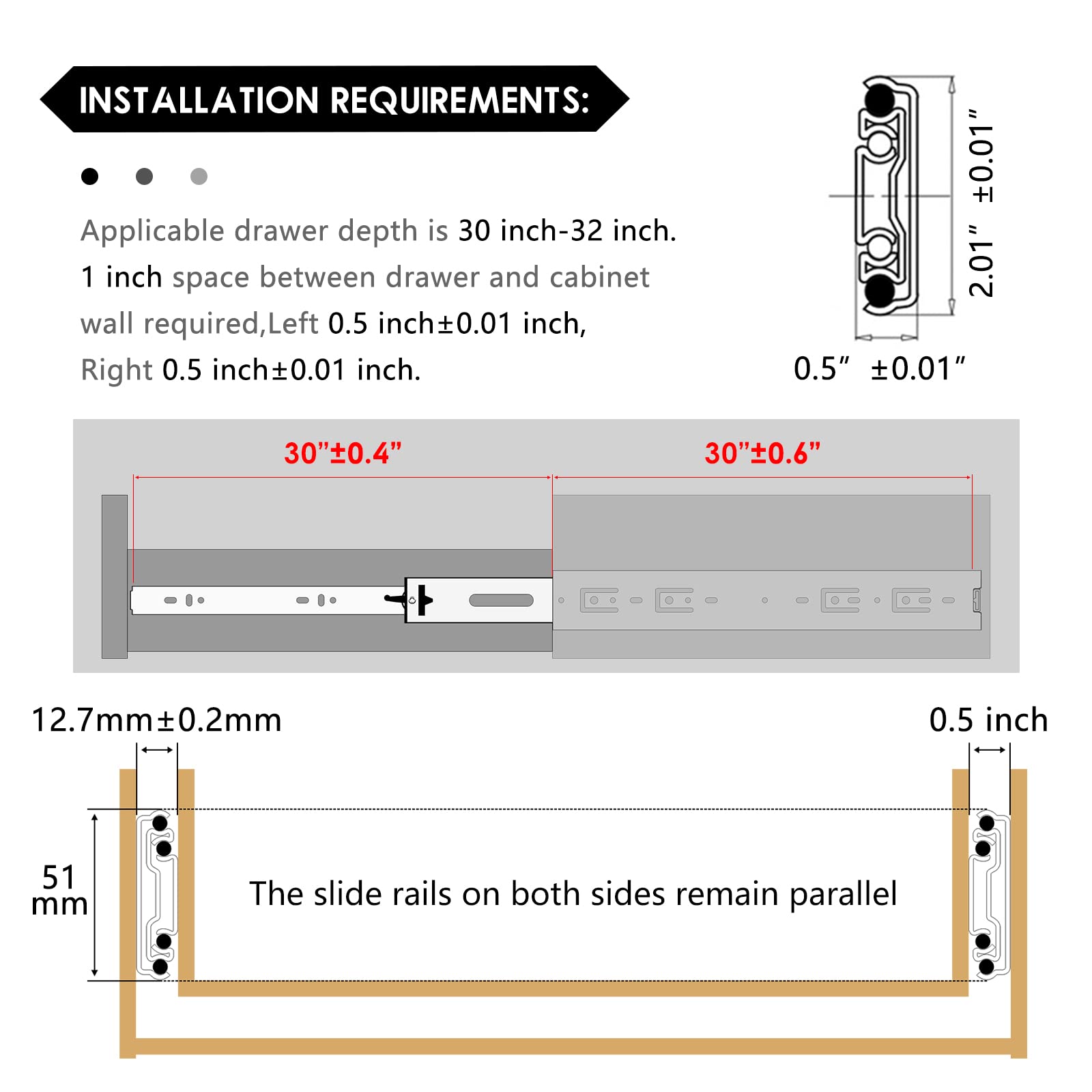 Buy AOLISHENG Heavy Duty Drawer Slides 30 Inch Full Extension Ball