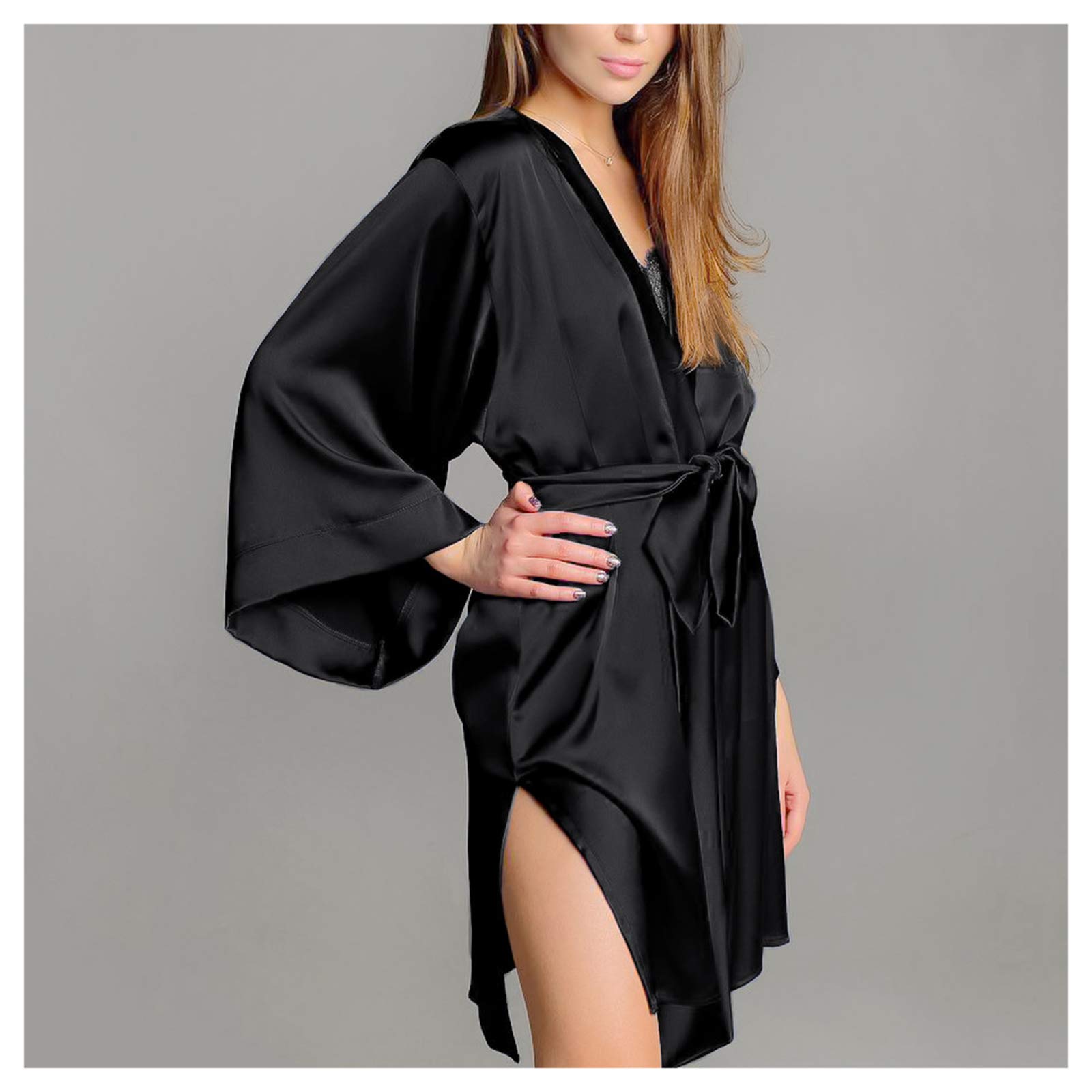 Robe de nuit sexy à fente latérale et col en V pour silhouette sublimée
