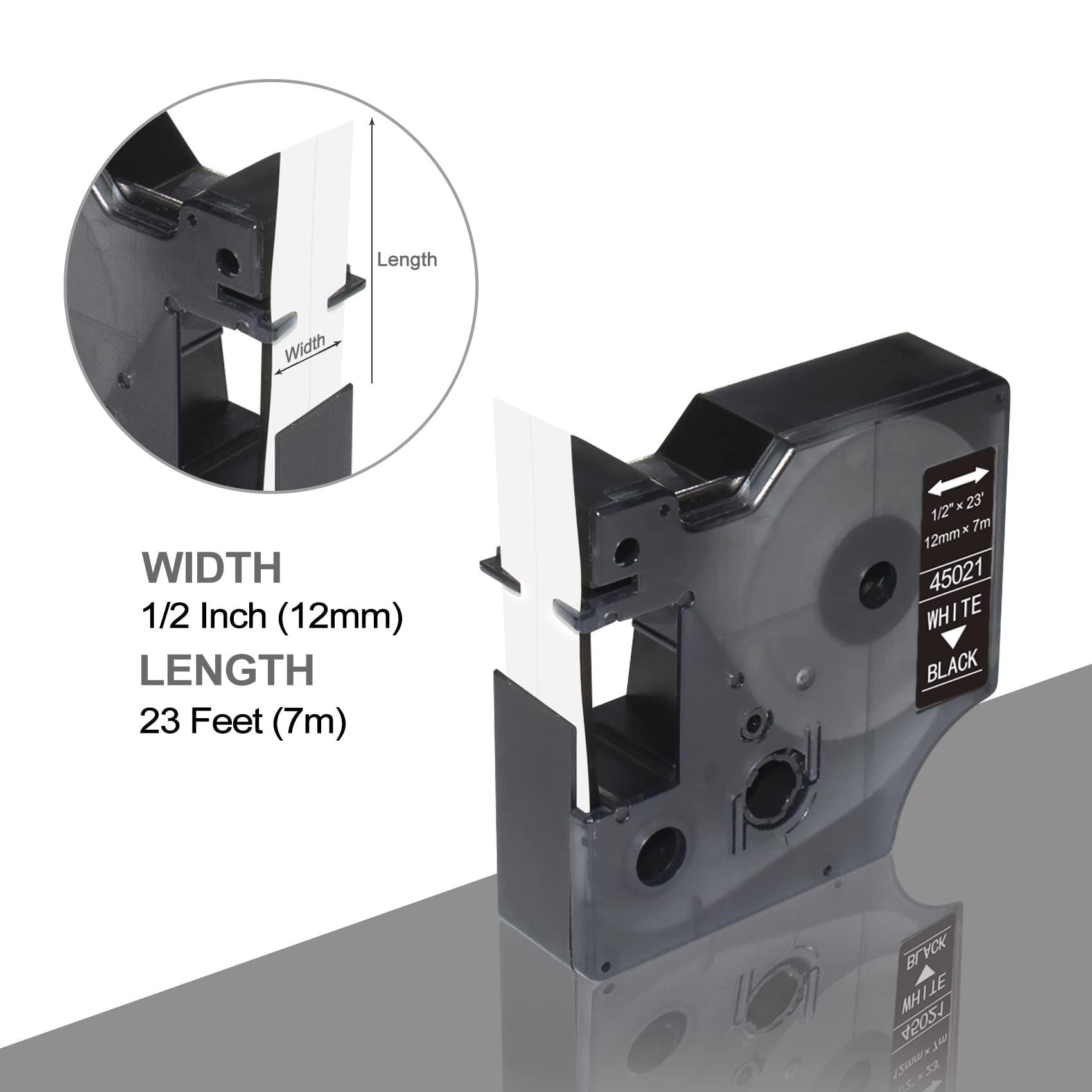 Compatible with Dymo D1 Label Black Tape 45021, White on Black, Replace for Dymo Label Maker Refills 12mm x 7m - Image 3