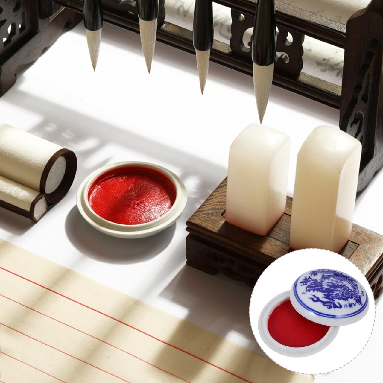 COHEALI Seal Calligraphy - Tampone di inchiostro rosso brillante per pittura cinese, adatto per arte tradizionale e collezionisti di sigilli, 3 pezzi