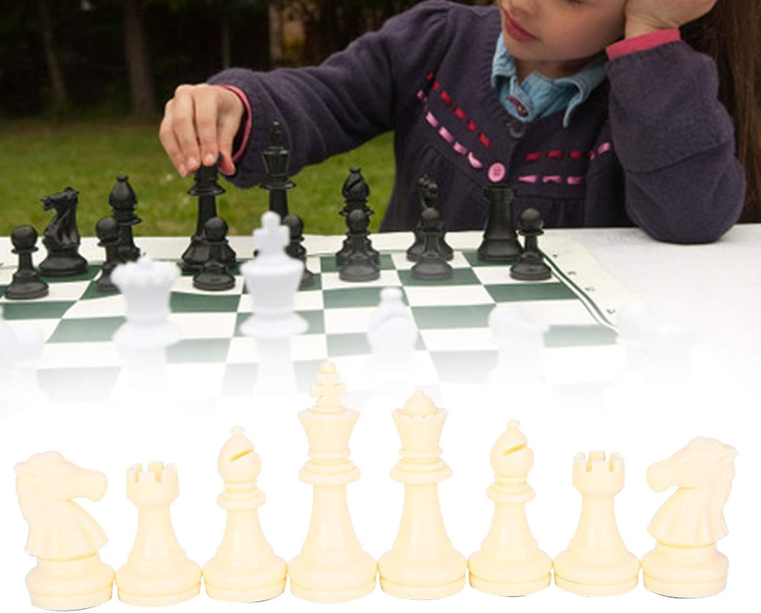 Dioche Plastic Chess Pieces Only, 32 Pieses Chess Pieces, International Chess Set Complete Chess Set for Chessboard, Replacement of Missing Pieces (M)