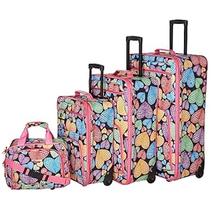 Rockland Jungle Softside Upright Luggage Set, Expandable, New Heart, 4-Piece (14/29/24/28)