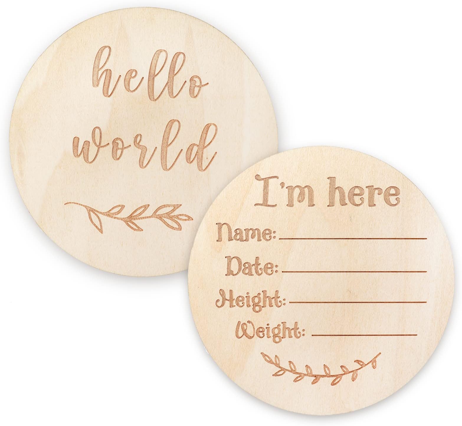 Newborn Baby Announcement Sign, Gender-Neutral Hello World Baby Welcome Arrival Photo Prop, Birth Stats Board Wood Name Date Height Weight Card