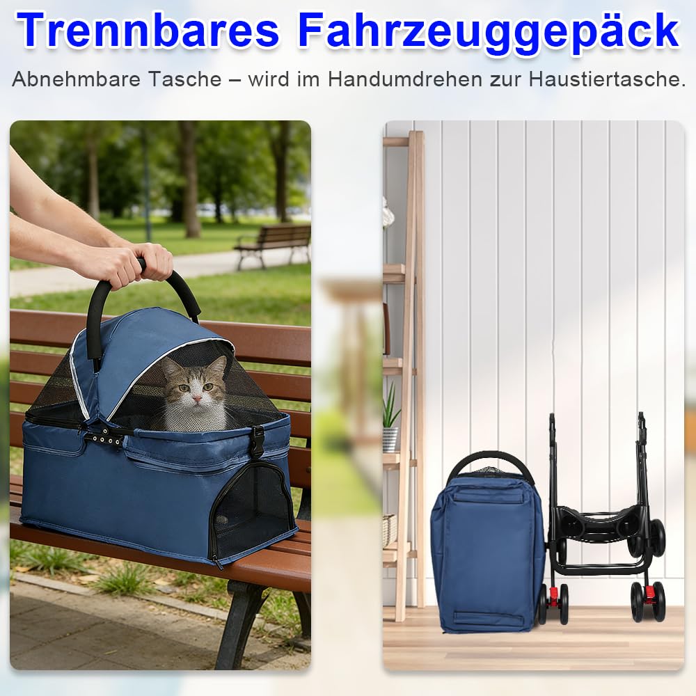 Carrito para Perros Plegable hasta 15 kg – Carro para Perros y Gatos con Cabina Desmontable, Estructura de Acero y Tejido Oxford Transpirable(Azul)