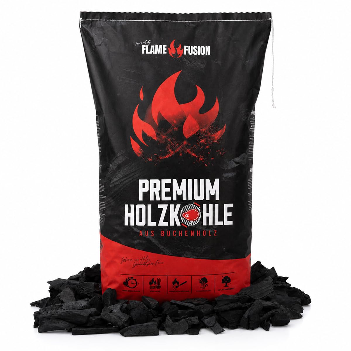 Charbon de Bois Premium 10 kg en hêtre qualité Restaurant - 1 Sac (1x 10 kg) Charbon hêtre Gros Morceaux Longue Combustion Haute Chaleur pour Barbecue et Grill