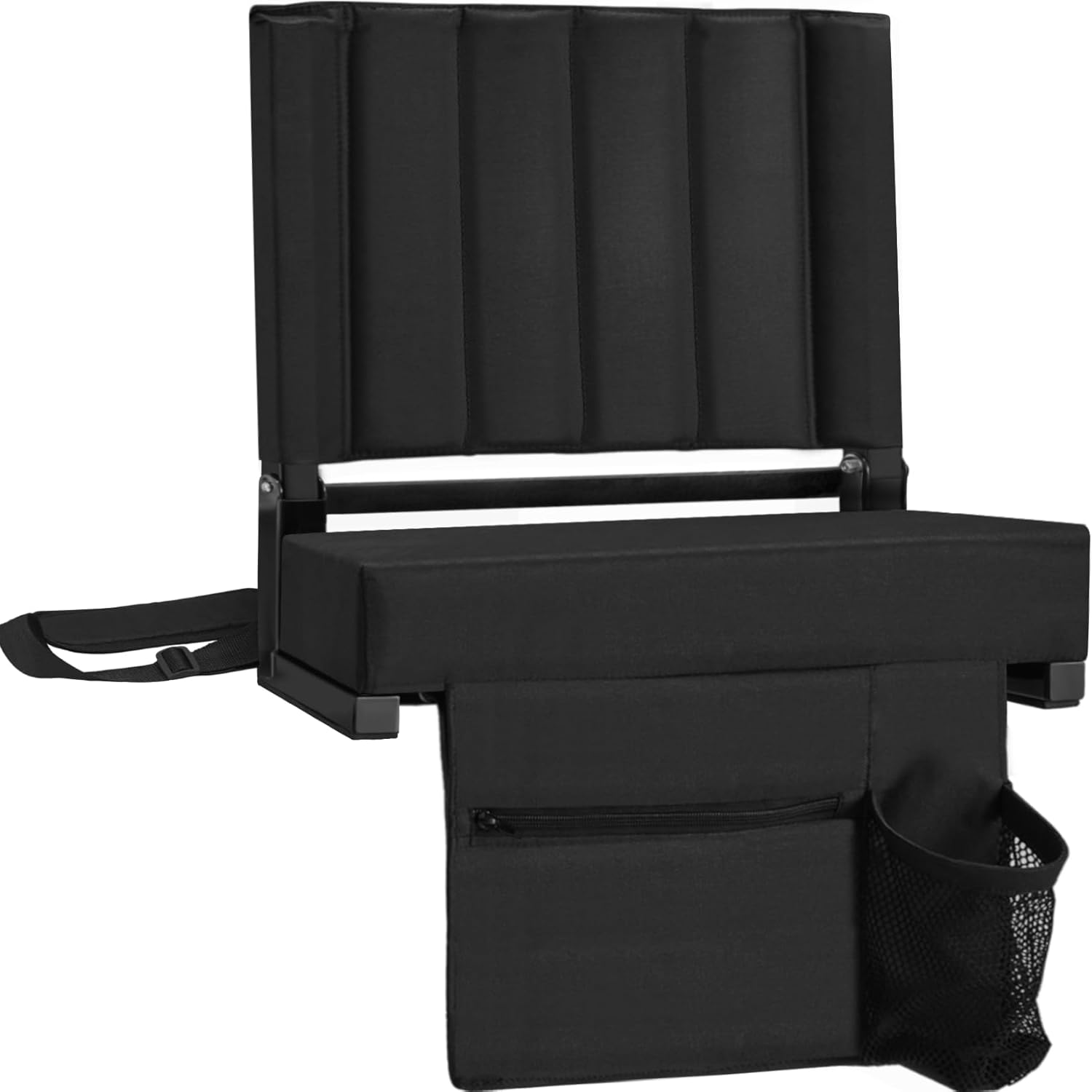 Stadium Seat for Bleachers with Back Support Bleacher Seat w/Thick Cushion, Cup Holder, Carry Handle & Shoulder Strap for Outdoor Sports Events, Picnics, Beaches Black 1