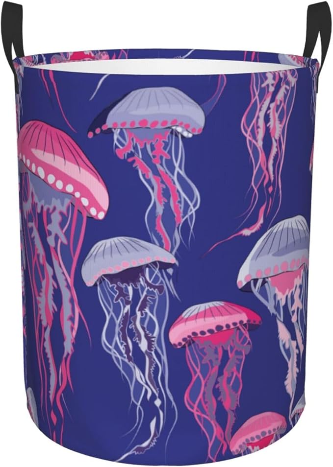 Jellyfish Round Laundry Basket Clothes Storage Bucket Storage Bag