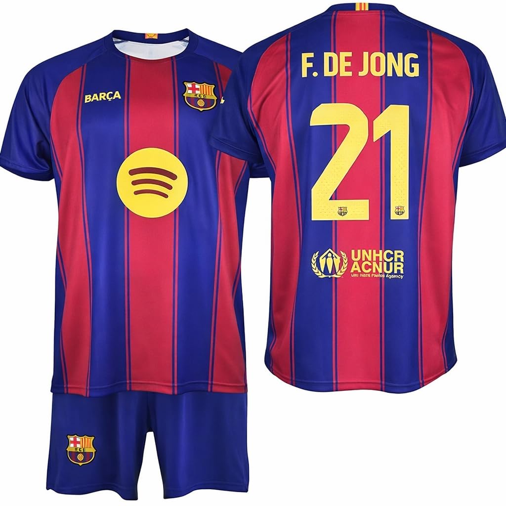 Strój domowy dziecięcy Frenkie de Jong FC Barcelona - Rozmiar 140 - Sezon 2025/2026 - Oficjalne gadżety fanowskie FC Barcelona
