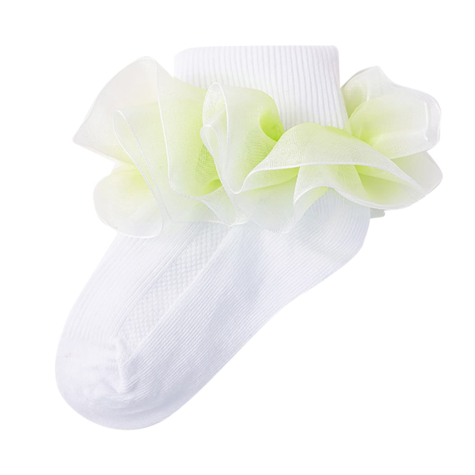 Kaerm Girl's Lace Ruffle Crew Socks Princess Ankle Dress Socks Cute Cotton Summer Everyday Wear Light Green 0-6 Months