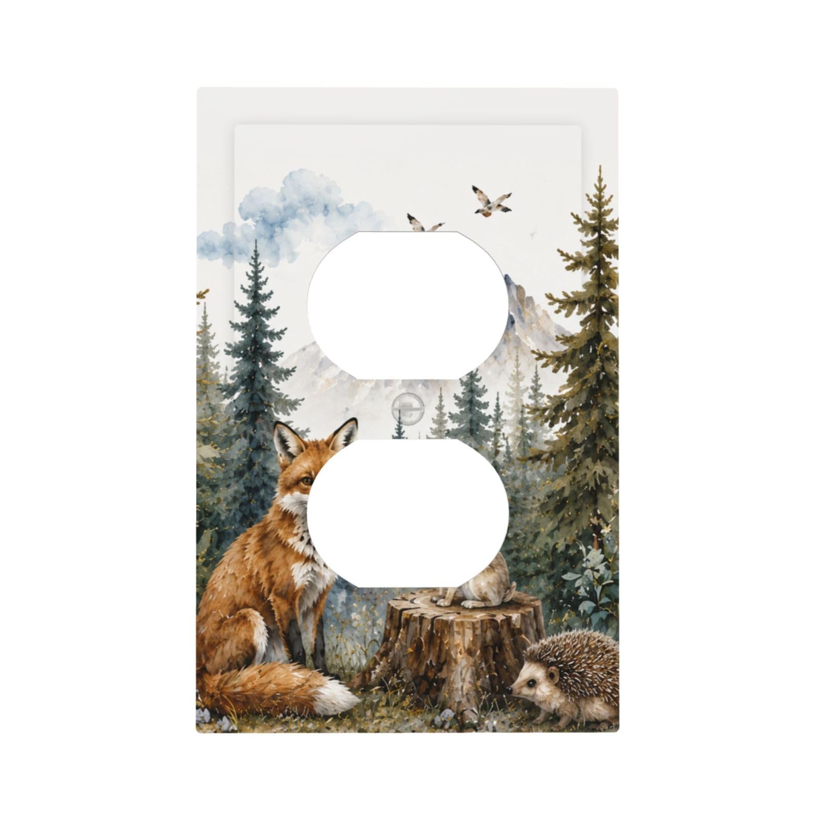 Xuejiaku Outlet Covers Watercolor Forest Animal Fox Rabbit Hedgehog Decorative 1 Gang Duplex Light Switch Covers Single Electrical Receptacle Wall Plate Switchplate Faceplate for Nursery Home Decor