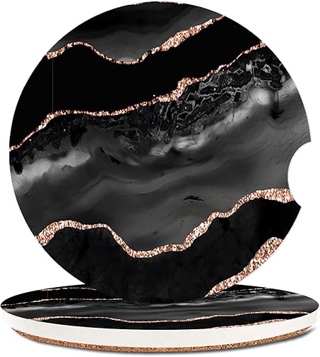 Portavasos de cerámica para automóvil para mujereshombres, patrón de lámina de acuarela dorada, portavasos absorbentes para bebidas con muesca de